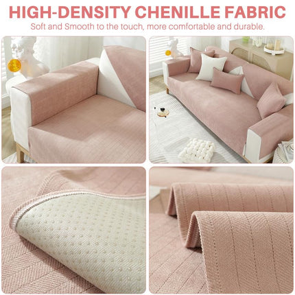 JIAN YA 1-Piece Anti-Slip Chenille Fuzzy Sectional Couch Slipcover Furniture Protector, L-Shaped Sofa, 3-Cushion Couch, Loveseat, Recliner, Armrest & Backrest