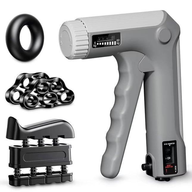 HICHOR Hand Grip Strength Training Set with Adjustable Resistance 2 Finger Stretchers Extenders Finger Exerciser Forearm Workout Ring Exercise Equipment Accessories, Gray