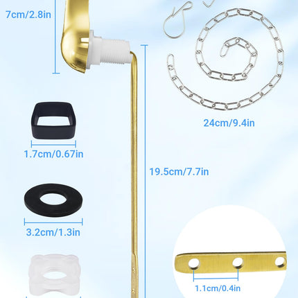 WINONLYB Universal Toilet Handle Replacement Kit Side Mount Toilet Flush Handle Compatible with American Standard Toilet Parts Toilet Handle Lever with Stainless Steel Flapper Chain, Gold