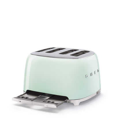 Smeg 50's Style Retro Aesthetic 4 Slice Toaster 6 Presets Extra Wide Slots, Pastel Green, TSF03PGUS