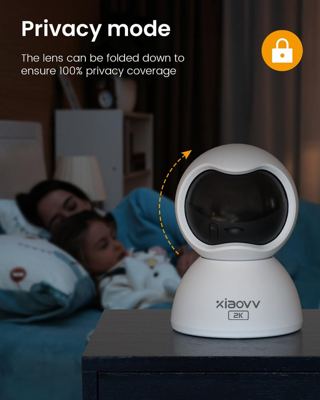 XIAOVV 2K PTZ Indoor Camera,HD Baby Monitor with Audio,Pet Camera with Phone App for Home Security Indoor,Privicy Protection,Human Detection,2-Way Talk,Night Vision,AI Tracking (Q2)