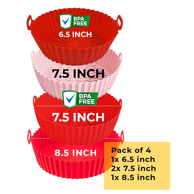 PERFECT GLAMOUR 4PCS Reusable Air Fryer Liners Silicone - 6.5, 7.5, 8.5 inches Non-Stick Silicone Air Fryer Pots - Eco-Friendly & Food Grade Air Fryer Accessories - Replacement for Disposable Parchment Paper Liner