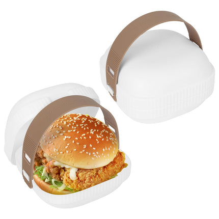Linkidea 2 Pcs Portable Hamburger Buns Storage Container,Travel Holder with Hand Strap Suitable for Picnic, Office, BPA Free Burger Box Fit Burger or Sandwich Use, White