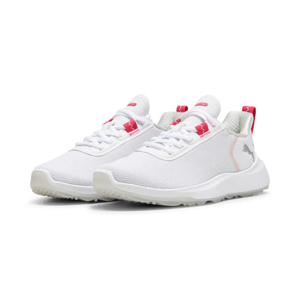 PUMA Golf Unisex-Child Fusion Crush Sport Jr Sneaker, Puma White-Garnet Rose,  Big Kid
