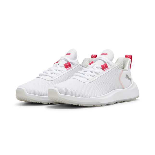 PUMA Golf Unisex-Child Fusion Crush Sport Jr Sneaker, Puma White-Garnet Rose,  Big Kid