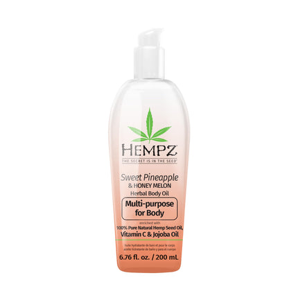 HEMPZ Sweet Pineapple & Honey Melon Herbal Hydrating Multi-Purpose Body Oil for Body - Moisturizing Bath, Shower, or Shaving Oil for Dry or Sensitive Skin for Women & Men, 6.76 Oz