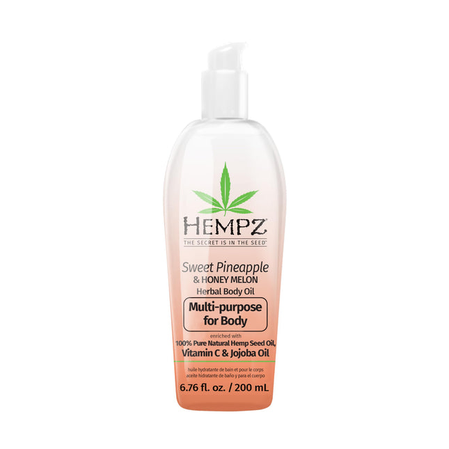 HEMPZ Sweet Pineapple & Honey Melon Herbal Hydrating Multi-Purpose Body Oil for Body - Moisturizing Bath, Shower, or Shaving Oil for Dry or Sensitive Skin for Women & Men, 6.76 Oz
