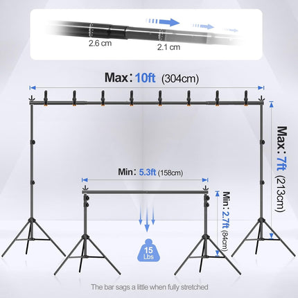 EMART Backdrop Stand Kit, 10x7ft (WxH) Adjustable Photo Backdrop Stands Kit for Parties with Carrying Bag, Photography Background Support Frame for Video Studio Photoshoot Banner Holder
