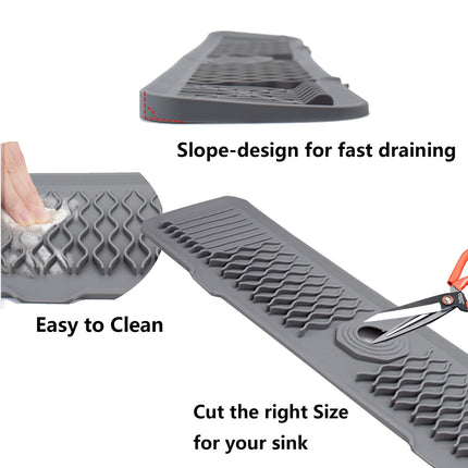 MOODKEY Kitchen Sink 24 Inch Splash Guard Silicone Drains Water Faucet Mat Handle Water Drip Catcher Tray