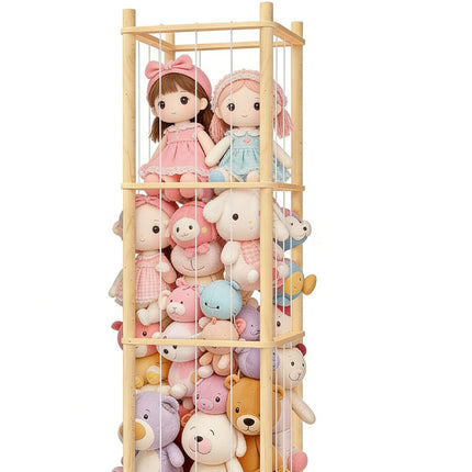 THREELOVE Natural Solid Wood Easy Assembly Toy Stuffed Animal Storage Organizer & Display Shelf