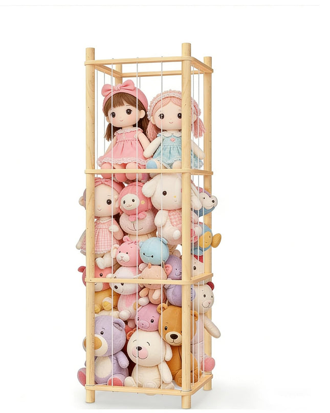 THREELOVE Natural Solid Wood Easy Assembly Toy Stuffed Animal Storage Organizer & Display Shelf