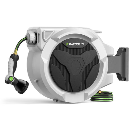 Retractable Hose Reel, 1/2 inch, 100 ft, 180° Swivel Bracket Wall-Mounted, Garden Water Hose Reel with 10 Pattern Nozzle, Auto Slow Rewind, Lock at Any Length, for Garden/Patio