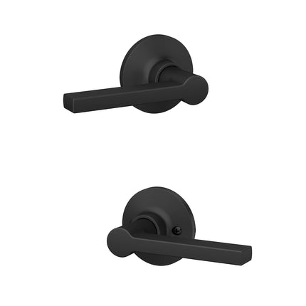 Lock Scout Straight Lever with Round Trim Hall and Closet Door Handle, Matte Black Finish, 4 Pack
