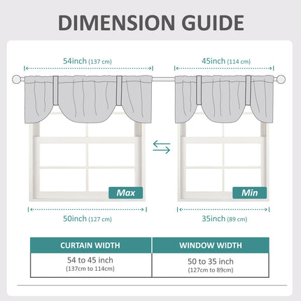 Home Queen Tie Up Curtain Valance Window Treatment for Living Room, Adjustable Linen Balloon Rod Pocket Drape Valence, Set of 2, 54 X 18 Inch, Taupe