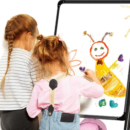 Kids Art Easel Double Sided Whiteboard &Chalkboard Height Adjustable U-Stand 360° Rotating with Early Learning Accessories (Black)