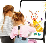 Kids Art Easel Double Sided Whiteboard &Chalkboard Height Adjustable U-Stand 360° Rotating with Early Learning Accessories (Black)