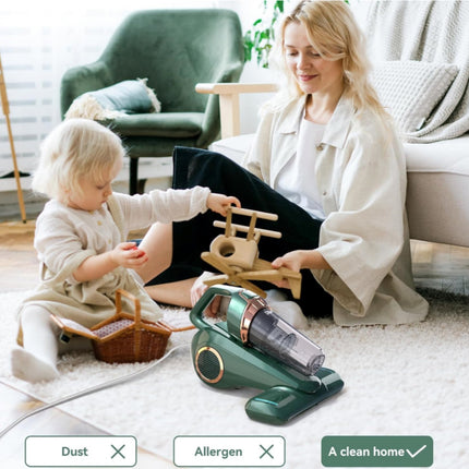 Dibea Handheld Bed Vacuum Cleaner, Mattress Vacuum Cleaner with 15KPa Suction, Washable HEPA Filter for Deep Clean Fur, Hair, Dust on Sofa, Couch, Carpet and Other Fabric, Green