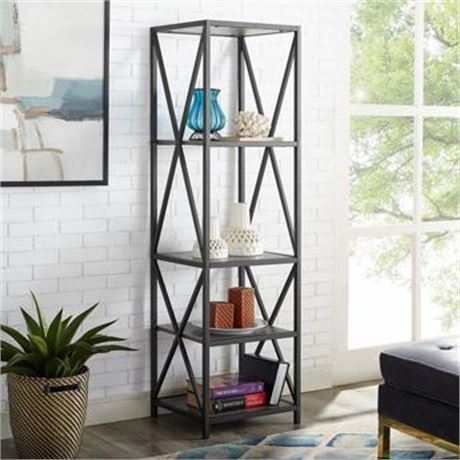 WALKER EDISON 61" Metal X Tower Bookcase in Slate Grey, BST18XMWSG