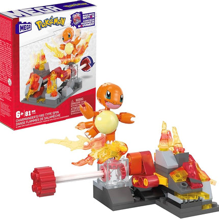 MEGA Pokémon Building Toys Set Charmander’s Fire-Type Spin with 81 Pieces, 1 Poseable Character and Motion, for Kids