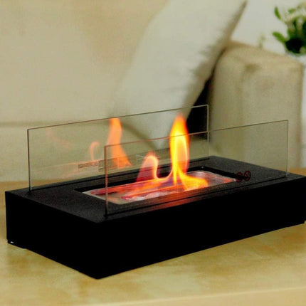 WJC Shop Fire Desire's Cubic bio Ethanol Fireplace, Table Top, Tempered Glass, Indoor Outdoor, Indoor/Outdoor Portable Smokeless Firepit, Black