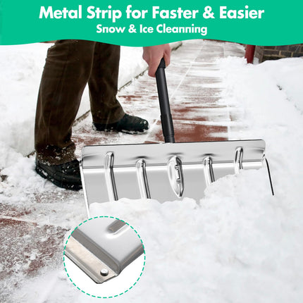 DEROFIT Snow Shovel for Driveway, Heavy Duty Aluminum Snow Shovel Pusher with 54" Long Handle,Ergonomic Metal Shovels Scoop for Decking Trunk Outdoor Car Emergency Snow Ice Removal