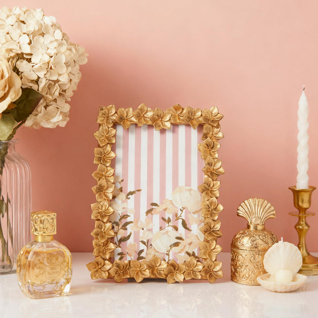 DN DECONATION Vintage Gold Picture Frame Photo Frame with Floral Decoration