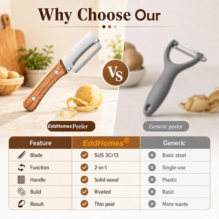 EddHomes Multifunctional Vegetable Zero Snag Peeler with Wooden Handle and Bottle Opener