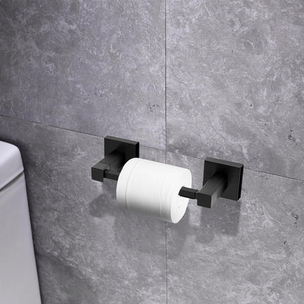 DEGULAS Toilet Paper Holder, Matte Black Stainless Steel Toilet Roll Holder, Wall Mounted Double Post Pivoting Modern Tissue Dispenser for Bathroom, Kitchen, RV