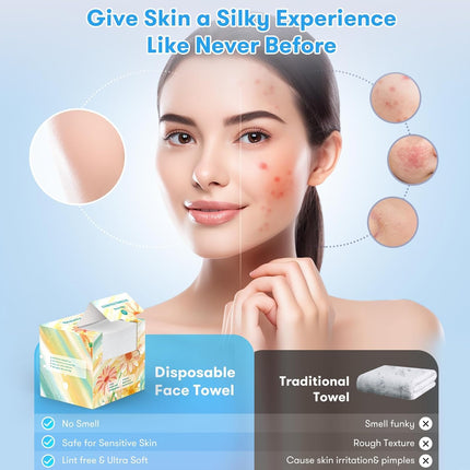 Beauntangly 50Count Disposable Face Towel, Ultra Soft Thick Absorbent Makeup Remover Dry Wipes, Biodegradable Lint-Free Face Cloths for Skin Care Cleansing