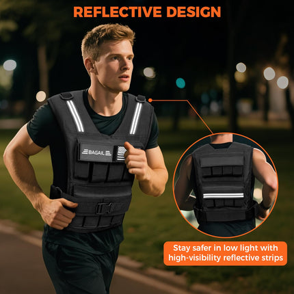 BAGAIL 20lbs Adjustable Weighted Vest Removable Iron Weights, Heavy Duty Fitness Vest for Strength Training, Walking Running, Home Workouts, BLACK