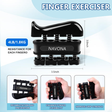 NAVONA 5-PC Grip Strength Trainer Kit, Hand Gripper Strengthener, Forearm Strengthener, Finger Strengthener, Finger Exerciser, Stress Relief Ball, Forearm Workout Ring for Muscle Building and Injury Recover