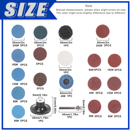 SWPEET 79Pcs Sanding Discs Assortment Kit, 2 Inch Quick Change Discs Roll Lock Grinding Discs Surface Conditioning Discs with 1/4 inch Holder for Die Grinder Surface Rust Removal