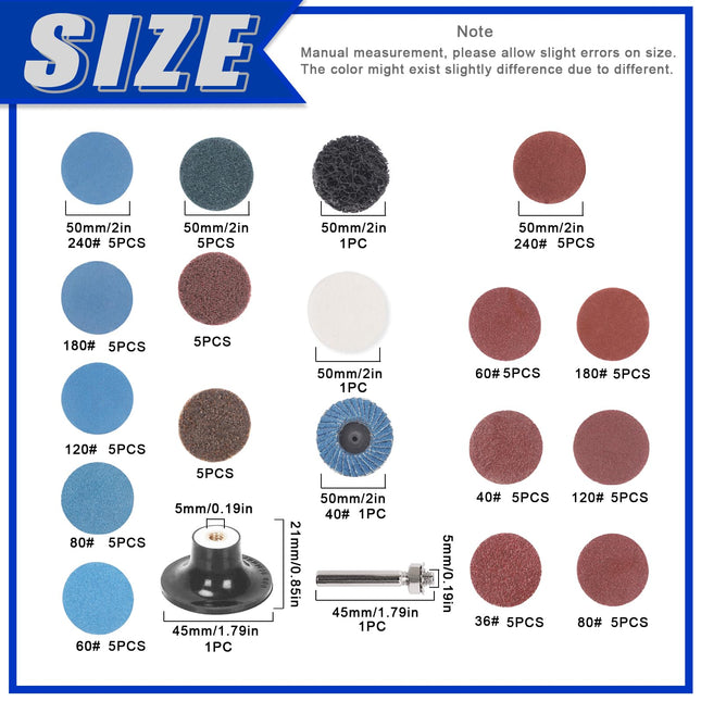 SWPEET 79Pcs Sanding Discs Assortment Kit, 2 Inch Quick Change Discs Roll Lock Grinding Discs Surface Conditioning Discs with 1/4 inch Holder for Die Grinder Surface Rust Removal