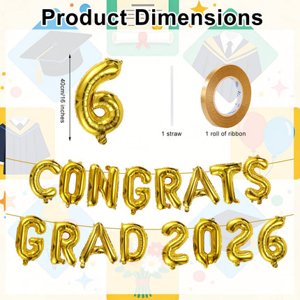 Tangparty Congrats Grad 2026 Letter Balloons/ Grad 2026 for Decor, Parties, Graduation, Senior 2026 Party Supplies, College High School Grad, ETC ETC