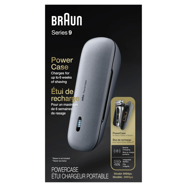 Braun PowerCase 9484pc, Mobile Shaver Charging Case, Compatible with Braun Series 8 and Series 9 Electric Shavers for Men, Up to 6 Weeks of Cordless Shaving Power, 50% More Battery, 90mins Shaving Runtime, Grey