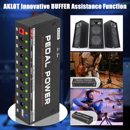 HSMOOT Pedal Power Supply Fully Isolated Guitar Pedal Power Supply 10 Independent DC Outputs for 9V/18V Guitar Bass Effect Pedal with Buffer Pedal USB Port