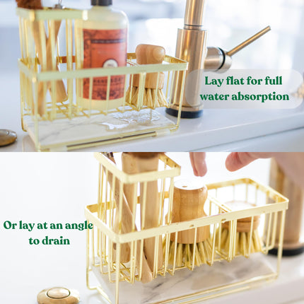 Kitchen Sink Caddy Organizer – With Self-Drying Stone, Multi-Purpose with Sponge & Dish Brush Holder, Compact Sink Sponge Holder for Kitchen or Bathroom Countertop