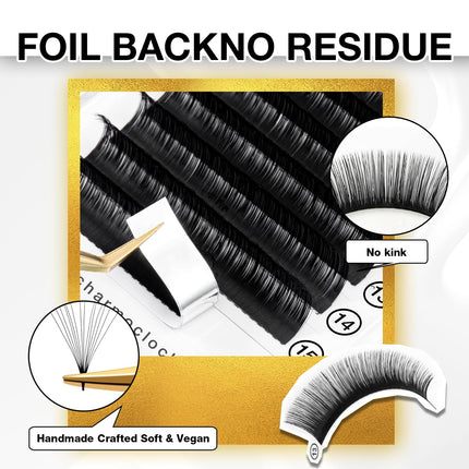 CharmO'clock Cashmere C Curl 0.05mm Thickness 8-16mm Mixed Length Volume Lash Extensions Trays Super Matte Black Individual X004YXSX0J