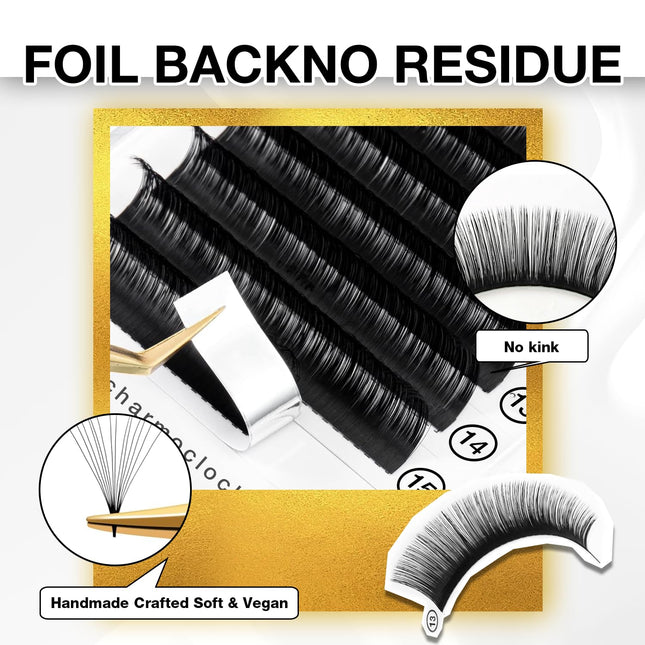 CharmO'clock Cashmere C Curl 0.05mm Thickness 8-16mm Mixed Length Volume Lash Extensions Trays Super Matte Black Individual X004YXSX0J