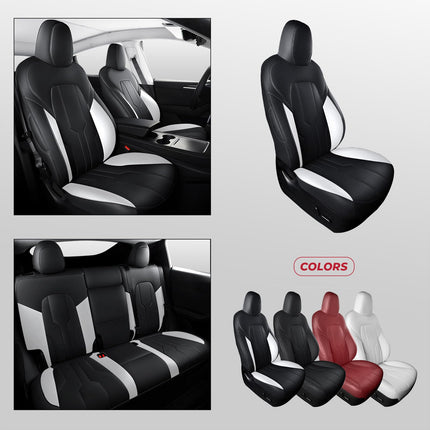 FREESOO Customzied Seat Covers for Tesla Model Y 7 Seats, Full Wrap Leather Seat Covers Interior Accessories Black White #C3