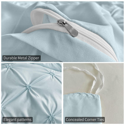 Rvciby Blue Pinch Pleat Flower Duvet Cover Full Size,Soft and Breathable Microfiber Bedding Set,3 Pieces,1 Duvet Cover with Zipper Closure & Corner Ties and 2 Pillow Shams,79 X 90 Inches(Blue)