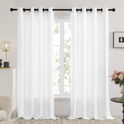 Deconovo Pure White 50% Room Darkening Curtains, Patio Door Blackout Curtains for Dining Room/Living Room/Bedroom, 52W x 84L Inch, 2 Panels