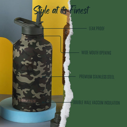Thermosis 64oz Insulated Water Bottle With Wide Mouth Opening & 2 Lids, Camo