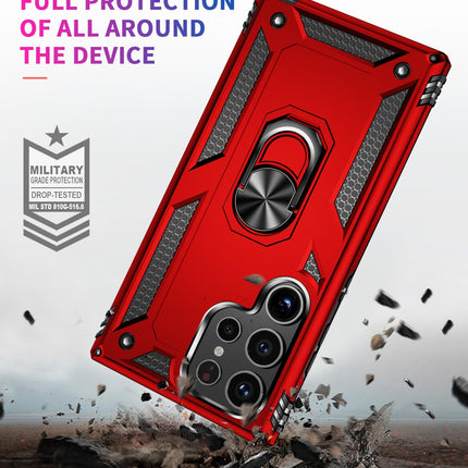 CQUIK Shockproof Phone Case for Samsung Galaxy S24 Ultra Case with Ring Stand Magnetic Kickstand