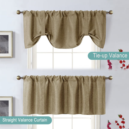 Home Queen Tie Up Curtain Valance Window Treatment for Living Room, Adjustable Linen Balloon Rod Pocket Drape Valence, Set of 2, 54 X 18 Inch, Taupe