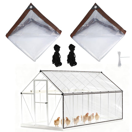 Fukaisu 2pcs Chicken Coop Cover, 3.5x2m/11.48x6.56 Feet Waterproof Clear Tarp for Chicken Coop Run Cover with 30 Cable Ties Heavy Duty PVC Pheasantry Runway Wrap for Outdoor Winter Farm