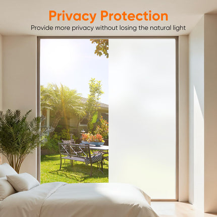 Funfox Window Film for Privacy, Frosted Glass Sticker Non-Adhesive Opaque Vinyl Window Film Covering Sun Blocking Static Cling Anti-UV for Bathroom Office Living Room Matte White 35.4 x 157 inch
