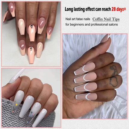 MAGIC ARMOR Coffin Nail Tips Clear nail tips with glue for Press on Nails Ballerina Nails 10 Sizes Full cover fake nails with nail glue nail files nail clippers for DIY Nail Art Extension