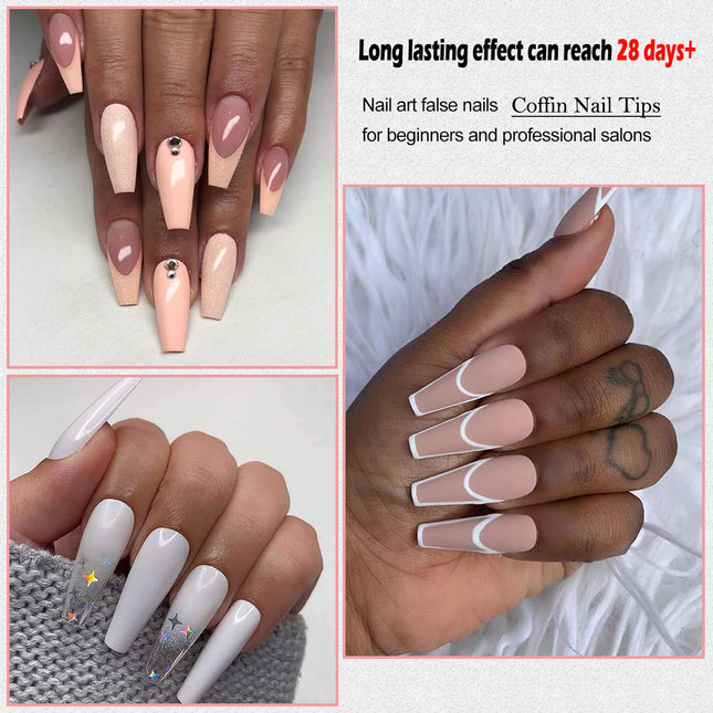 MAGIC ARMOR Coffin Nail Tips Clear nail tips with glue for Press on Nails Ballerina Nails 10 Sizes Full cover fake nails with nail glue nail files nail clippers for DIY Nail Art Extension