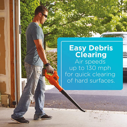 BLACK+DECKER 20V MAX Cordless Blower, 130 MPH, Lightweight Sweeper for Hard Surfaces and Mulched Areas LSW221